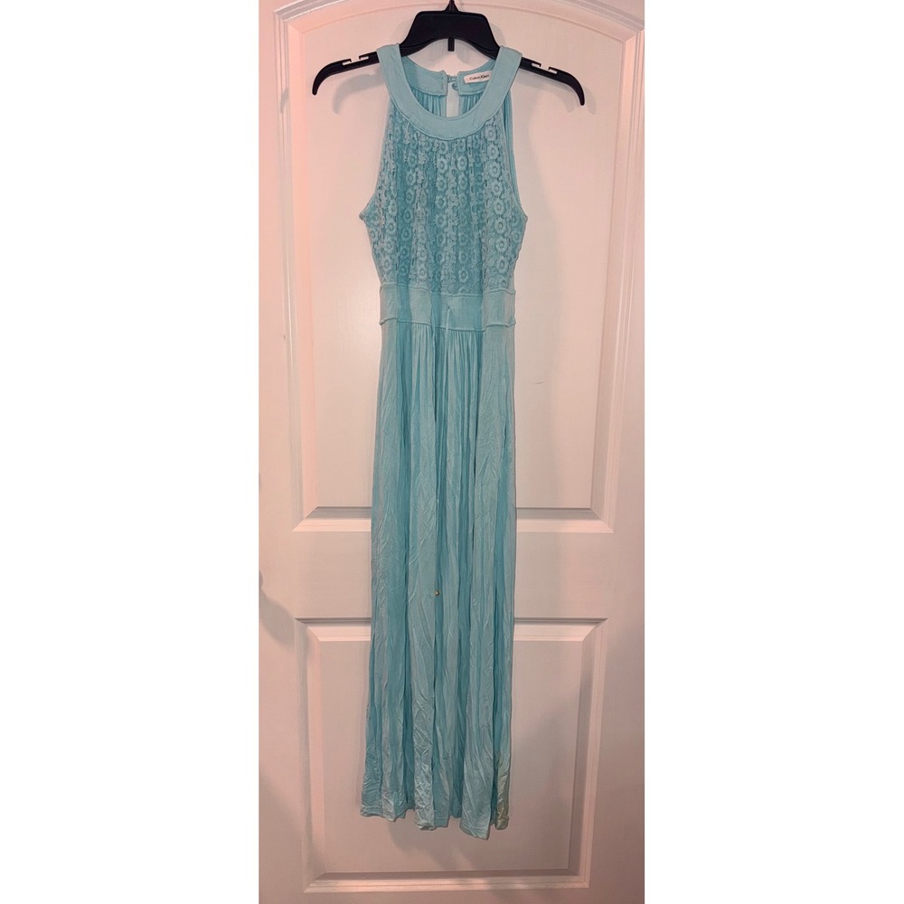 Calvin Klein Womens Size 2 Mint Green Floral Lace Halter Neck Maxi Dress